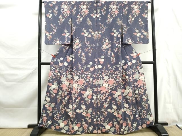 平和屋着物■訪問着 草花文 菊 椿 金彩 鬼しぼ縮緬 正絹 逸品 DABL3136qa
