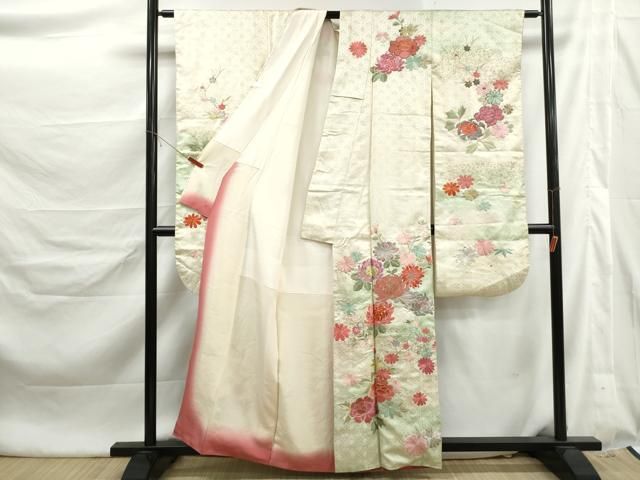 平和屋着物■豪華振袖 総刺繍 枝花文 菊 暈し染め 金銀糸 正絹 逸品 DABL3142qa