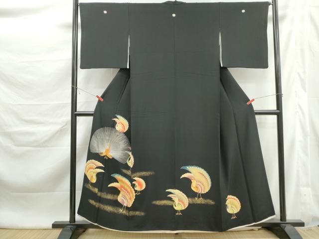 平和屋着物■豪華黒留袖 駒刺繍 孔雀 金彩 正絹 逸品 DABL3143qa