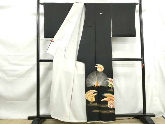 平和屋着物■豪華黒留袖 駒刺繍 孔雀 金彩 正絹 逸品 DABL3143qa