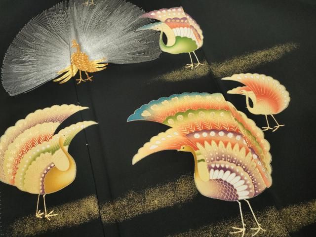 平和屋着物■豪華黒留袖 駒刺繍 孔雀 金彩 正絹 逸品 DABL3143qa