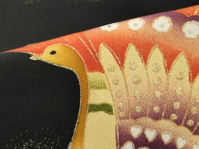 平和屋着物■豪華黒留袖 駒刺繍 孔雀 金彩 正絹 逸品 DABL3143qa
