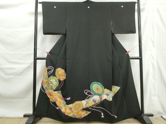平和屋着物■豪華黒留袖 駒刺繍 鏡裏花鳥文 金彩 正絹 逸品 未使用 DABL3144qa