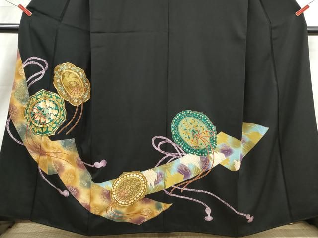 平和屋着物■豪華黒留袖 駒刺繍 鏡裏花鳥文 金彩 正絹 逸品 未使用 DABL3144qa