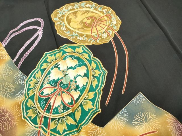 平和屋着物■豪華黒留袖 駒刺繍 鏡裏花鳥文 金彩 正絹 逸品 未使用 DABL3144qa