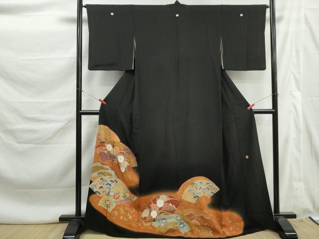 平和屋着物■豪華黒留袖 作家物 刺繍 地紙花松文 暈し染め 金彩 正絹 逸品 DABL3148qa