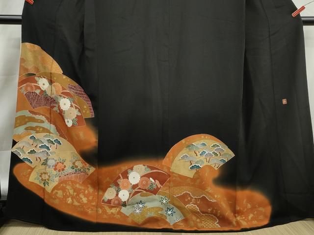 平和屋着物■豪華黒留袖 作家物 刺繍 地紙花松文 暈し染め 金彩 正絹 逸品 DABL3148qa