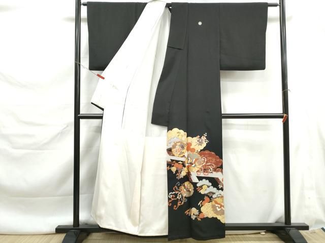 平和屋着物■豪華黒留袖 作家物 駒刺繍 雪輪花鳥文 金彩 正絹 逸品 DABL3150qa
