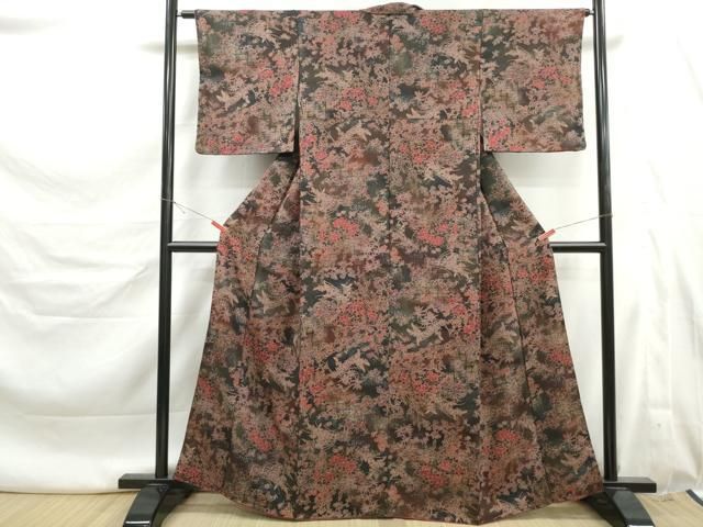 平和屋着物■上質な小紋 椿花文 暈し染め 銀彩 鬼しぼ縮緬 正絹 逸品 DABL3156qa