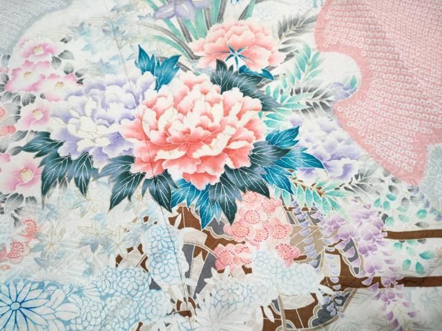 平和屋着物■豪華振袖 絞り 花車文 暈し染め 金彩 正絹 逸品 DABL3161qa