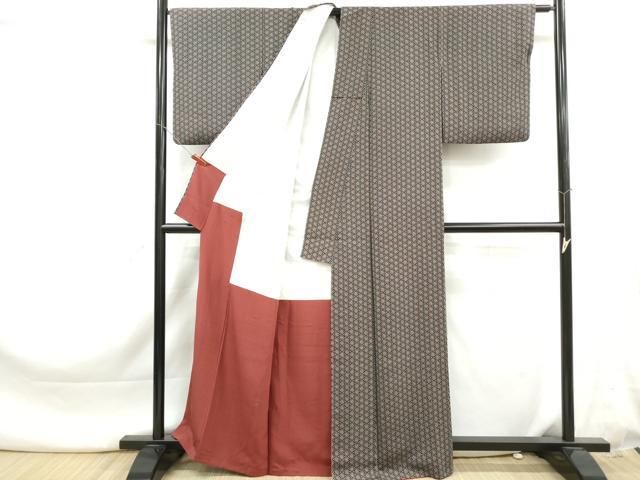平和屋着物■上質な小紋 麻の葉文 黒地 正絹 逸品 DABL3187qa