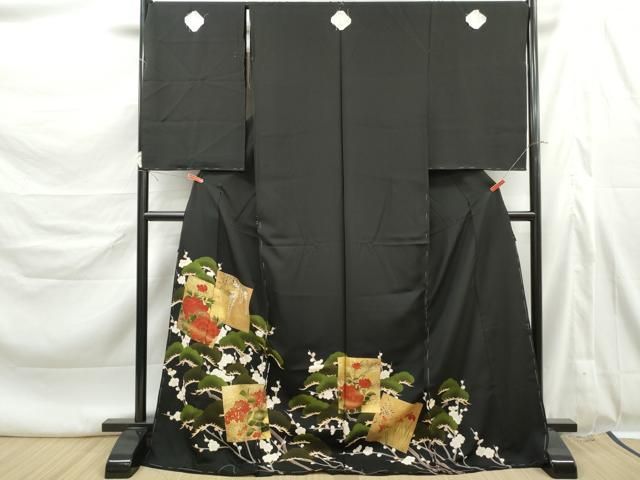 平和屋着物■豪華黒留袖 仮絵羽 刺繍 色紙花松文 金彩 正絹 逸品 未使用 DABL3199qa