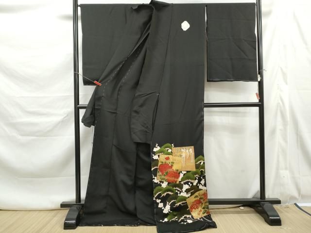 平和屋着物■豪華黒留袖 仮絵羽 刺繍 色紙花松文 金彩 正絹 逸品 未使用 DABL3199qa