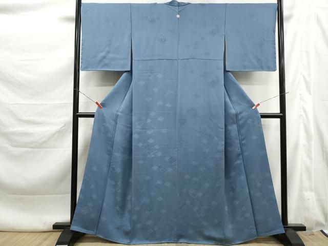 平和屋着物■上質な色無地 花菱地紋 藍鼠色 正絹 逸品 DABL3228qa