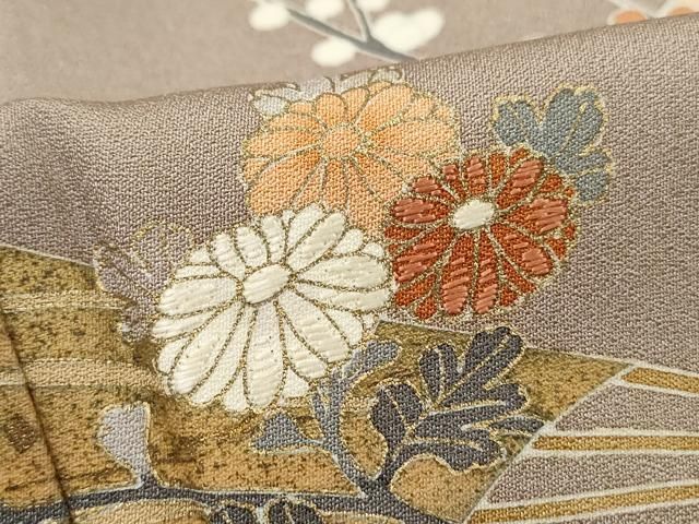 平和屋着物■訪問着 刺繍 扇面花文 金彩 正絹 逸品 DABL3232qa