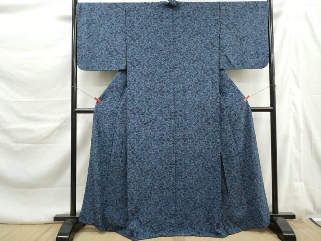 平和屋着物■本藍 型絵染 小紋 草花文 正絹 逸品 DABL3236qa