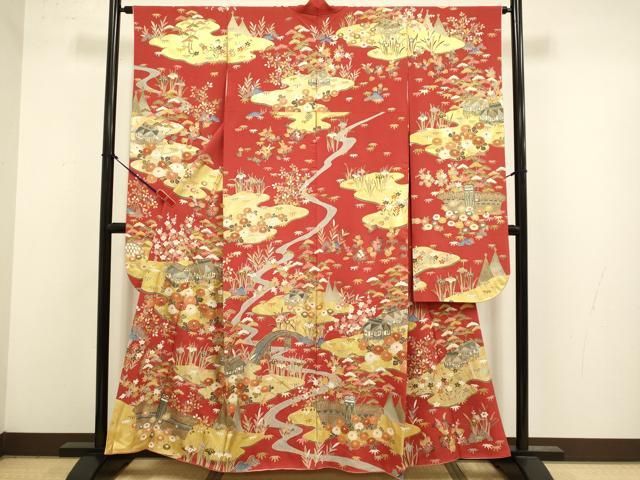 平和屋着物●豪華振袖 駒刺繍 風景花文 暈し染め 金彩 正絹 逸品 DABL3521du