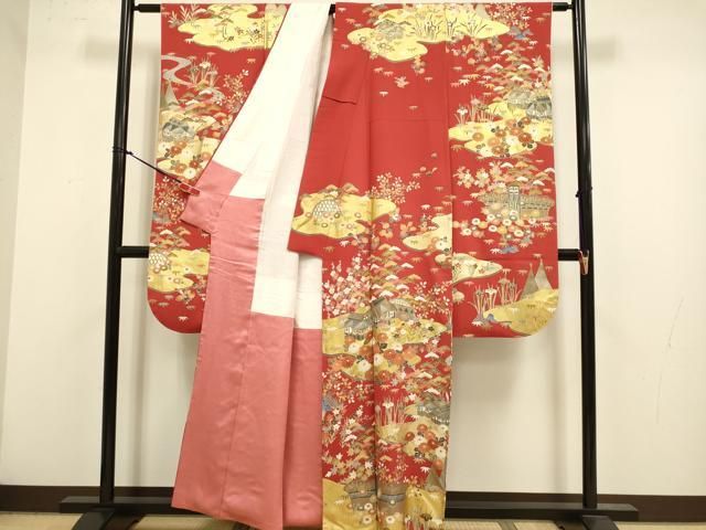 平和屋着物●豪華振袖 駒刺繍 風景花文 暈し染め 金彩 正絹 逸品 DABL3521du