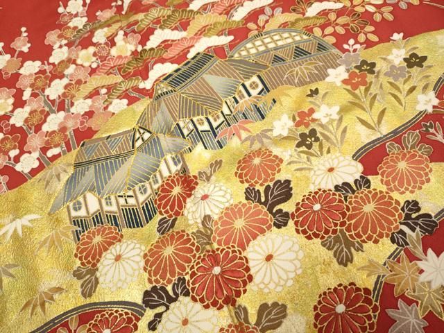 平和屋着物●豪華振袖 駒刺繍 風景花文 暈し染め 金彩 正絹 逸品 DABL3521du