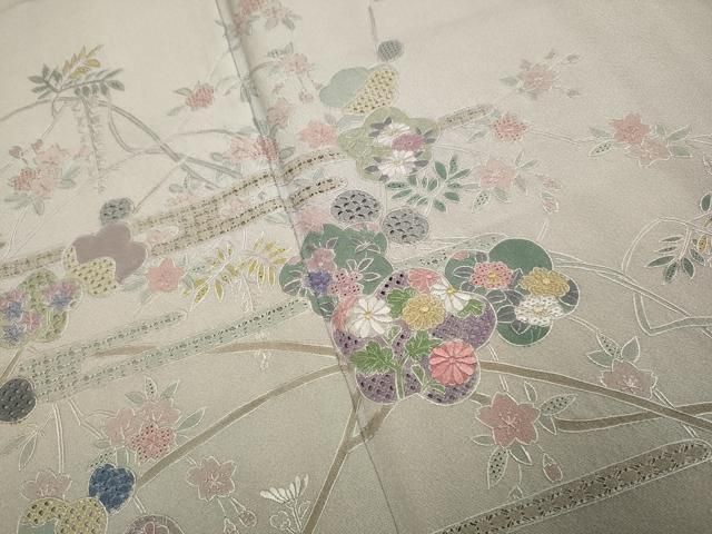 平和屋着物●中国三大刺繍 スワトウ刺繍 汕頭刺繍 相良刺繍 総刺繍 訪問着 枝花文 暈し染め 正絹 逸品 未使用 DABL3523du