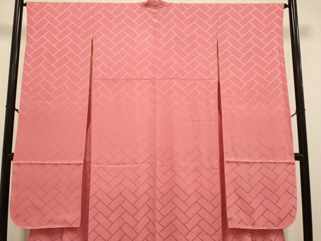 平和屋着物●豪華振袖 檜垣地紋 銀朱色 正絹 逸品 DABL3540du