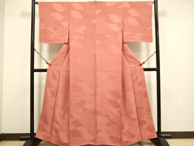 平和屋着物●上質な色無地 吉祥地紋 浅緋色 正絹 逸品 未使用 DABL3553du