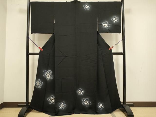 平和屋着物●訪問着 絞り 舞花文 黒地 さが美扱い 正絹 逸品 DABL3557du
