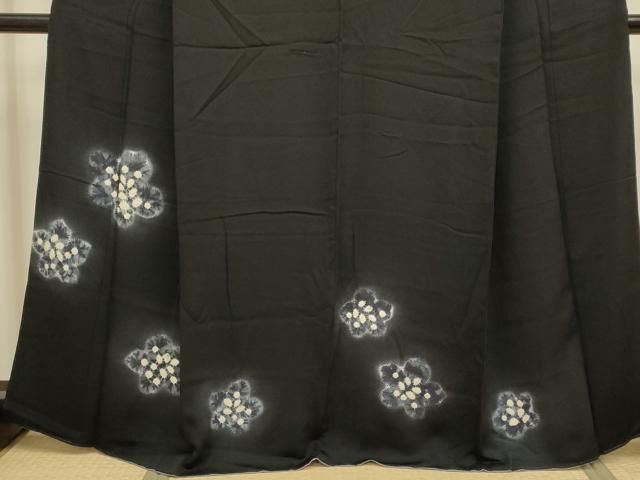 平和屋着物●訪問着 絞り 舞花文 黒地 さが美扱い 正絹 逸品 DABL3557du