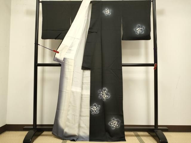 平和屋着物●訪問着 絞り 舞花文 黒地 さが美扱い 正絹 逸品 DABL3557du