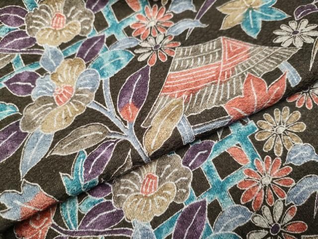 平和屋着物▽小紋 単衣 風景花文 洗える着物 DABL3577du