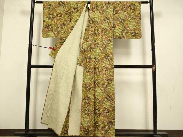 平和屋着物▽上質な小紋 単衣 吉祥花文 正絹 逸品 DABL3597du