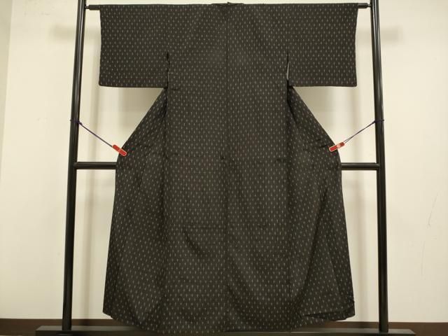 平和屋着物▽上質な紬 単衣 十字絣 黒地 正絹 逸品 DABL3598du