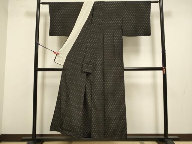 平和屋着物▽上質な紬 単衣 十字絣 黒地 正絹 逸品 DABL3598du