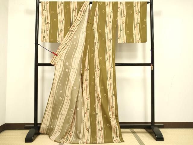 平和屋着物▽小紋 単衣 流水舞桜文 ロング丈 洗える着物 DABL3603du