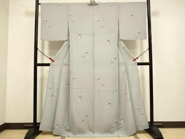 平和屋着物▽小紋 単衣 草花文 金彩 洗える着物 DABL3611du
