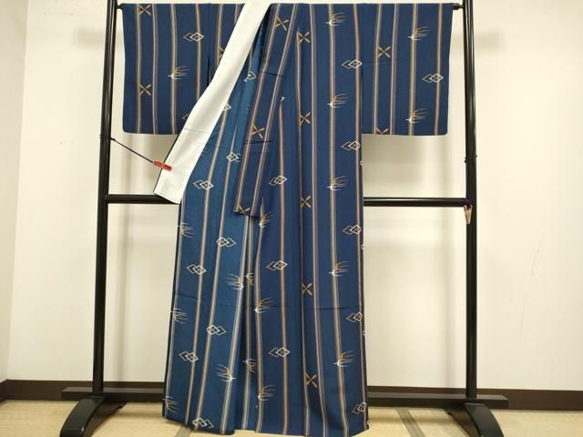 平和屋着物▽小紋 単衣 琉球絣文様 洗える着物 DABL3612du