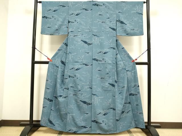 平和屋着物▽小紋 単衣 花鳥風景文 洗える着物 DABL3613du