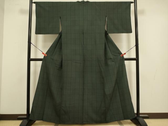 平和屋着物▽洗える最高級着物 <英>はなぶさ謹製 小紋 単衣 格子 洗える着物 DABL3626du