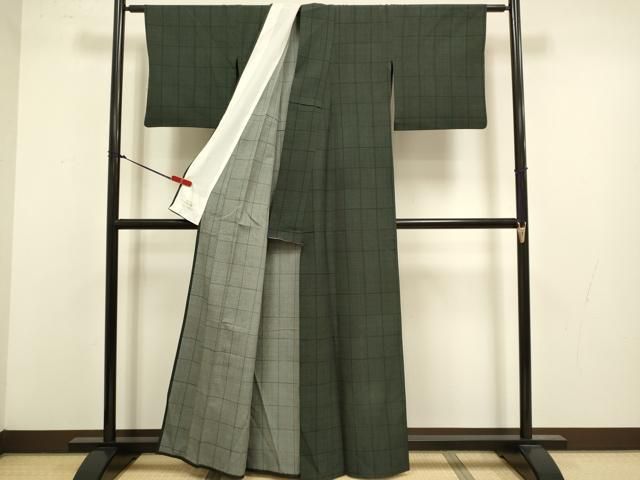 平和屋着物▽洗える最高級着物 <英>はなぶさ謹製 小紋 単衣 格子 洗える着物 DABL3626du