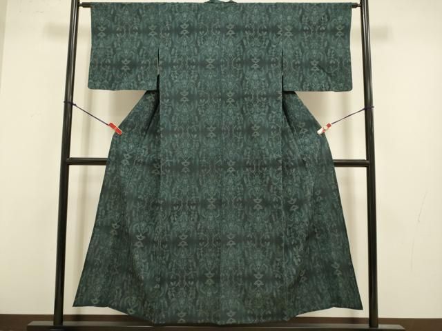 平和屋着物▽本塩沢 単衣 洋花文 正絹 逸品 DABL3631du