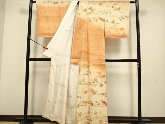 平和屋着物●訪問着 花鳥文 暈し染め 正絹 逸品 DABL3664du