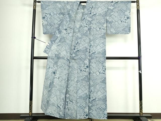 平和屋着物∴夏物 小紋・浴衣兼用 絹紅梅 切嵌吉祥花文 綿絹 逸品 DABL4004cd