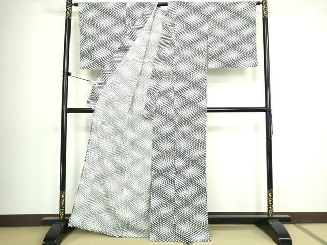 平和屋着物▽小紋 単衣 菱文 洗える着物 DABL4035cd
