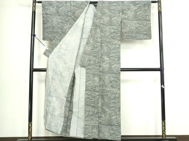 平和屋着物▽江戸小紋 染大島 単衣 渡橋風景文 正絹 逸品 DABL4056cd