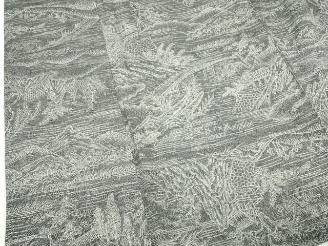 平和屋着物▽江戸小紋 染大島 単衣 渡橋風景文 正絹 逸品 DABL4056cd