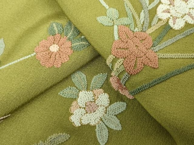 平和屋着物▽中国三大刺繍 相良刺繍 総刺繍 訪問着 単衣 飾花文 正絹 逸品 DABL4225cd