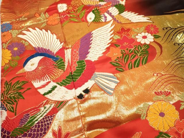平和屋本店●色打掛 お引きずり 和装 婚礼 結婚式 花嫁 神社挙式 唐織 花鳥文 金糸 正絹 逸品 DABL4310cd