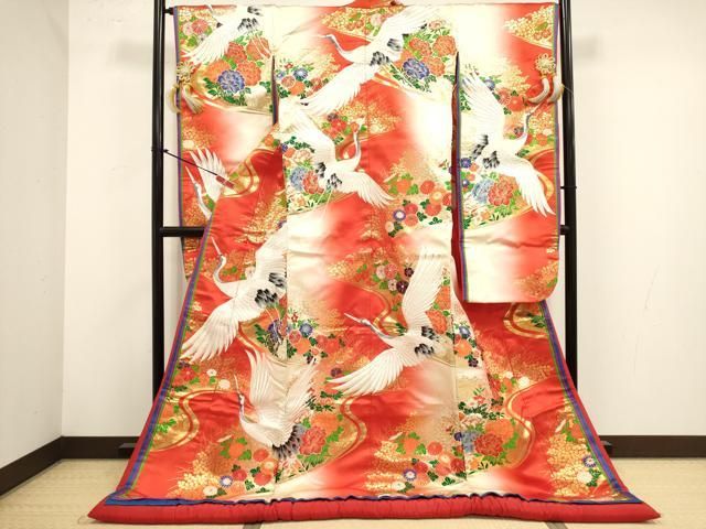 平和屋本店●色打掛 お引きずり 和装 婚礼 結婚式 花嫁 神社挙式 唐織 飛鶴花文 暈し染め 金糸 十二単風 逸品 DABL4311cd
