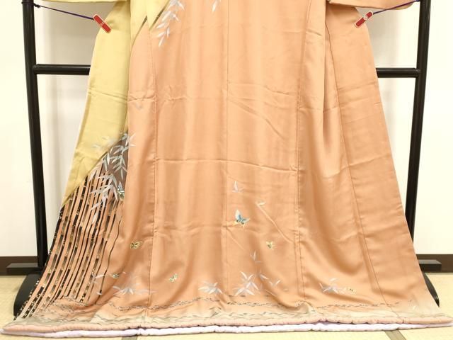 平和屋本店●お引きずり・お引き摺り 訪問着 和装 舞台 舞妓 芸妓 芸者 衣装 笹竹花蝶文 暈し染め 金彩 逸品 DABL4313cd