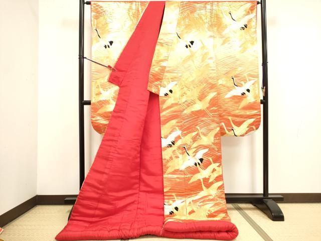 平和屋本店●西陣 川島織物 色打掛 お引きずり 和装 婚礼 結婚式 花嫁 神社挙式 群鶴文 金糸 逸品 DABL4318cd